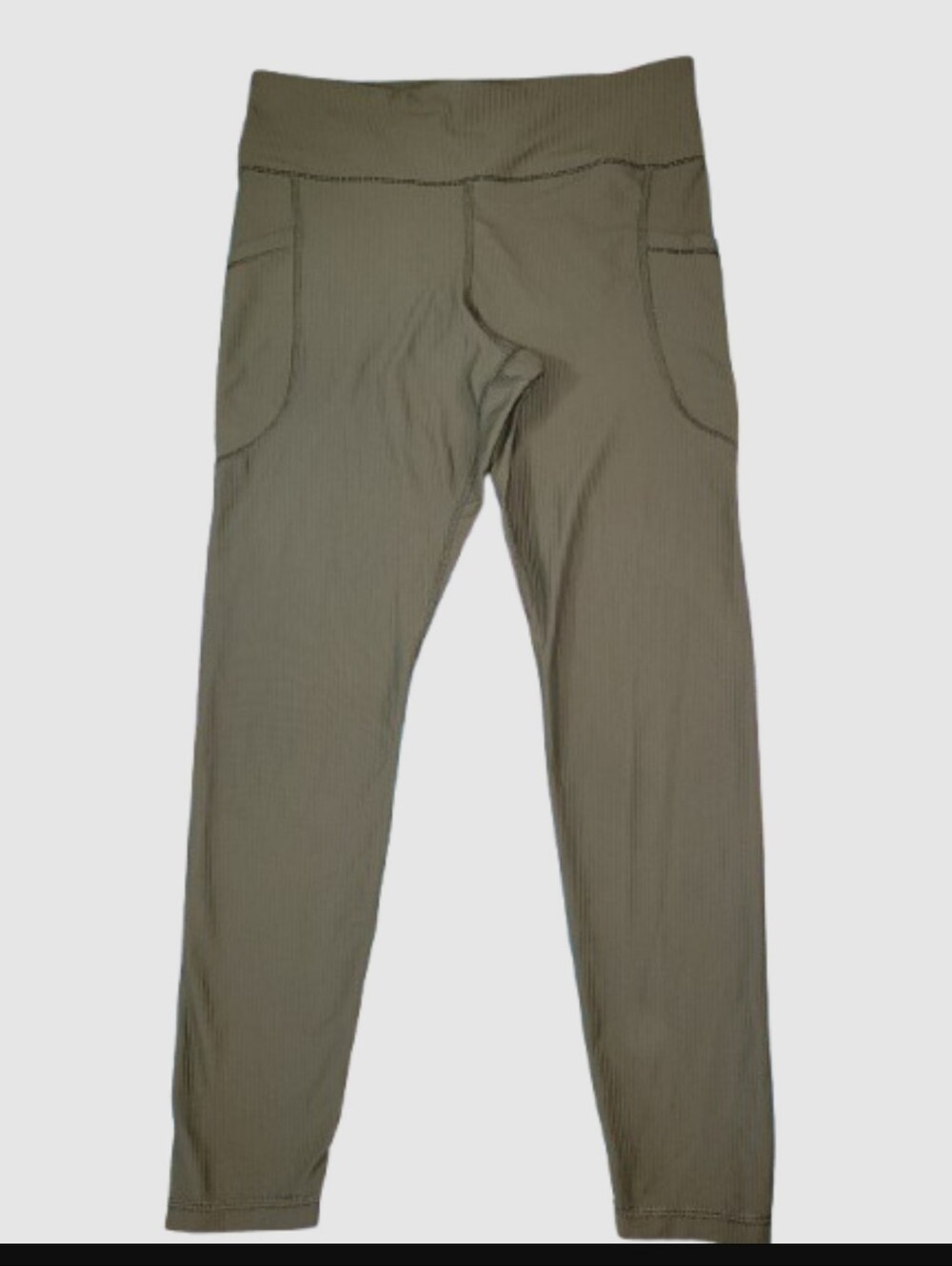 Old Navy PowerSoft Ribbed Leggings Olive Green High Rise Side Pockets Size Large
